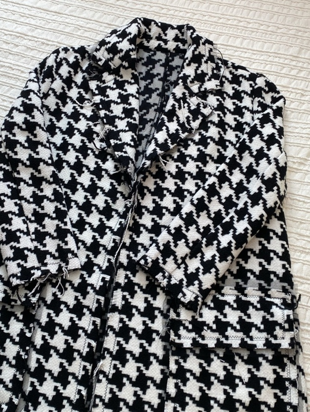 Unbranded Raw Hem Houndstooth Custom Long Pea Coat